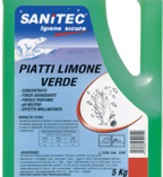 PIATTI LIMONE VERDE 
Detergente concentrato a pH neutro formulato per il lavaggio manuale delle stoviglie. Sgrassa a fondo mantenendo le mani morbide ed eliminando gli odori sgradevoli grazie alle qualità del Limone Verde.

Campo d’impiego: stoviglie, posate e bicchieri.
Dosaggio: 4-6 g/l in funzione della durezza dell’acqua. ca. 1 tappo per 5 litri d’acqua.