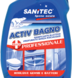 ACTIV BAGNO detergente alcalino non acido sanificante bi-attivo per pulizie quotidiane
Detergente alcalino non acido profumato con antibatterico per la pulizia quotidiana di bagni, lavandini, wc, docce e pavimenti. La sua nuova formulazione non acida non corrode e non rovina il marmo e le pietre naturali. Sgrassa a fondo senza graffiaretutte le superficilasciando un filmprotettivo che previene le incrostazioni e profuma a lungo gli ambienti. Manutentore deodorante quotidiano per pulizia del Wc.

Campo d’impiego:  in bagno: lavelli, rubinetti, doccie, wc, piastrelle. In cucina: pavimenti e superfici
Dosaggio: pronto all’uso.